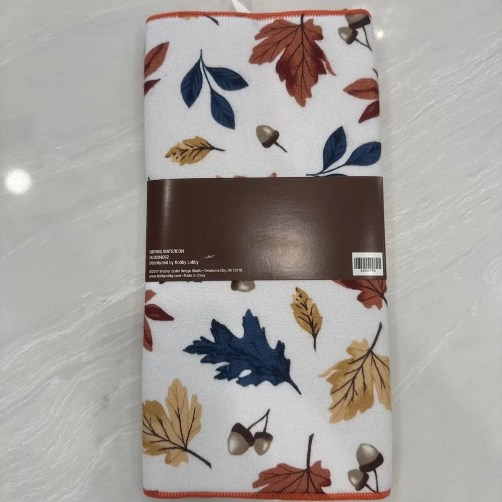 Hobby Lobby Fall Dish Drying Mat 14x21 Leaves Thanksgiving Kitchen NEW