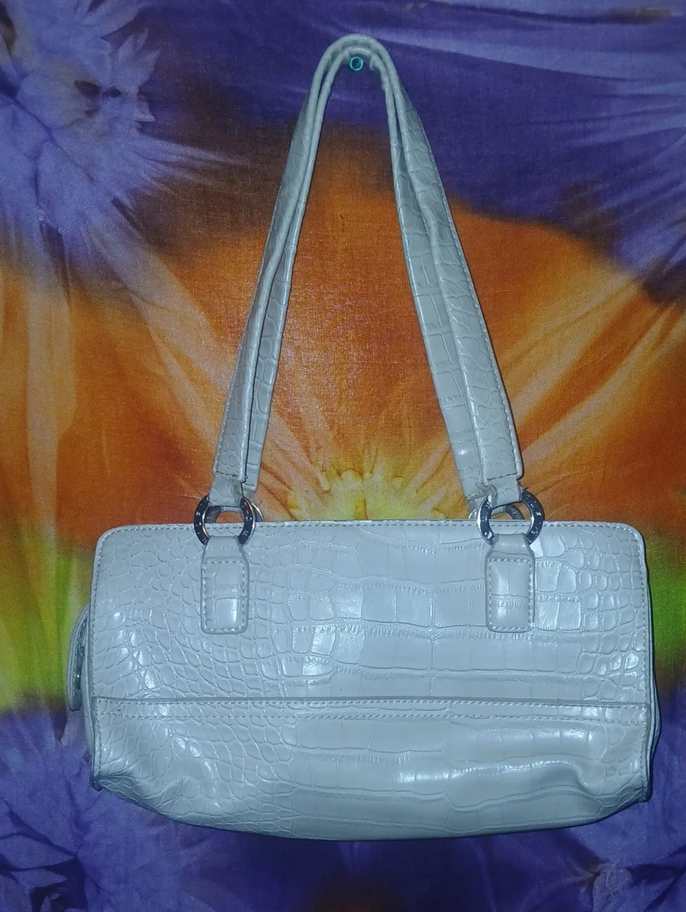 Tommy Hilfiger Y2K Vintage Cream Croc-Embossed Leather Shoulder Bag
