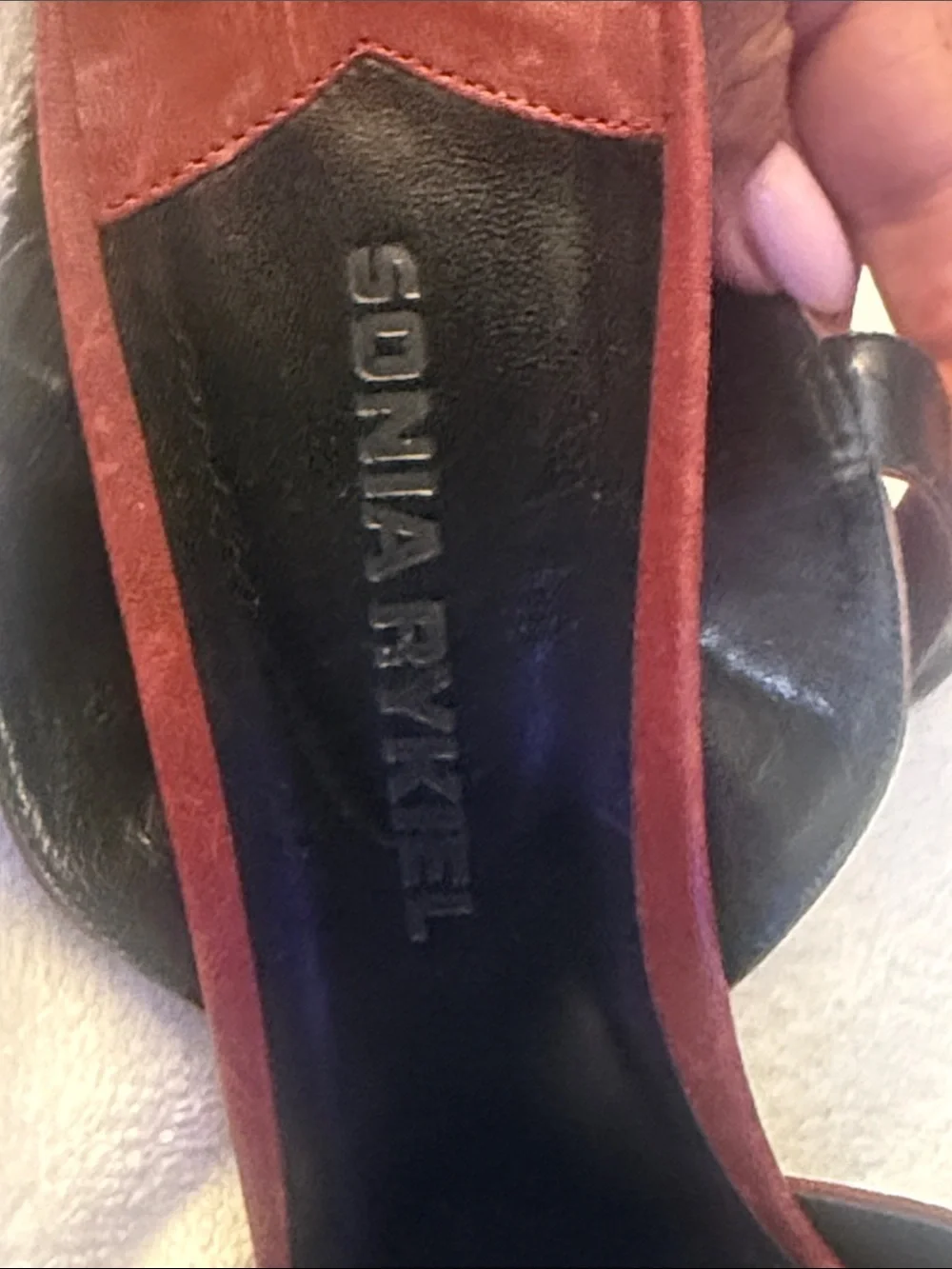 Sonia Rykiel Burgundy Studded Peep-Toe Block Heels with Ankle Strap