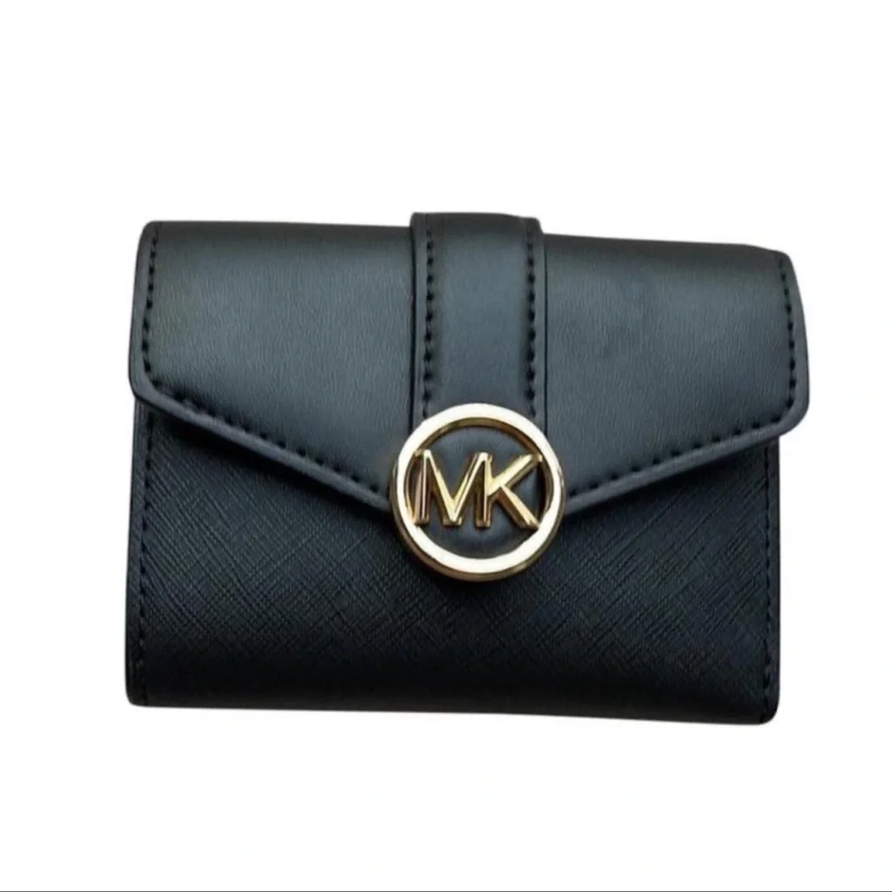 MICHAEL KORS CARMEN MEDIUM LOGO AND FAUX LEATHER WALLET BLACK