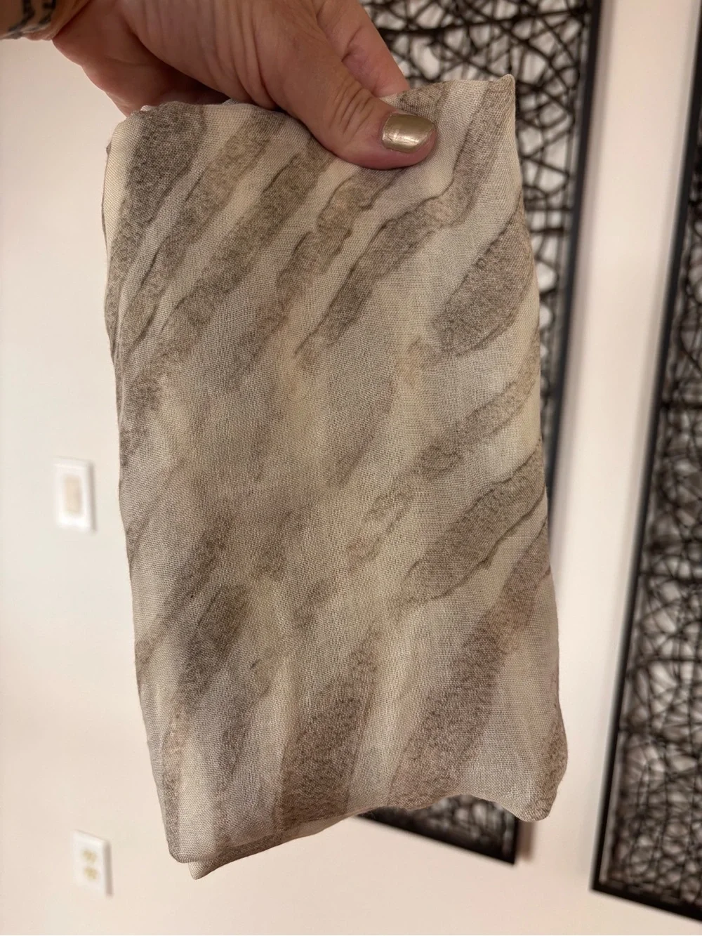ADEAM Ivory Taupe Abstract Sheer Scarf 19” x 72” NWOT MSRP $425