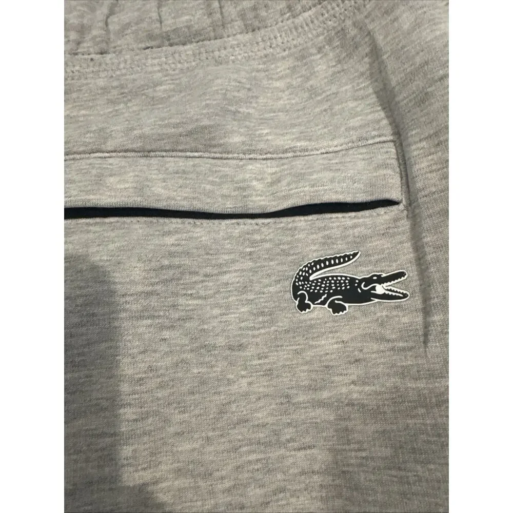LACOSTE Joggers Mens Large Grey Tapered Sweatpants Logo Lounge Casual