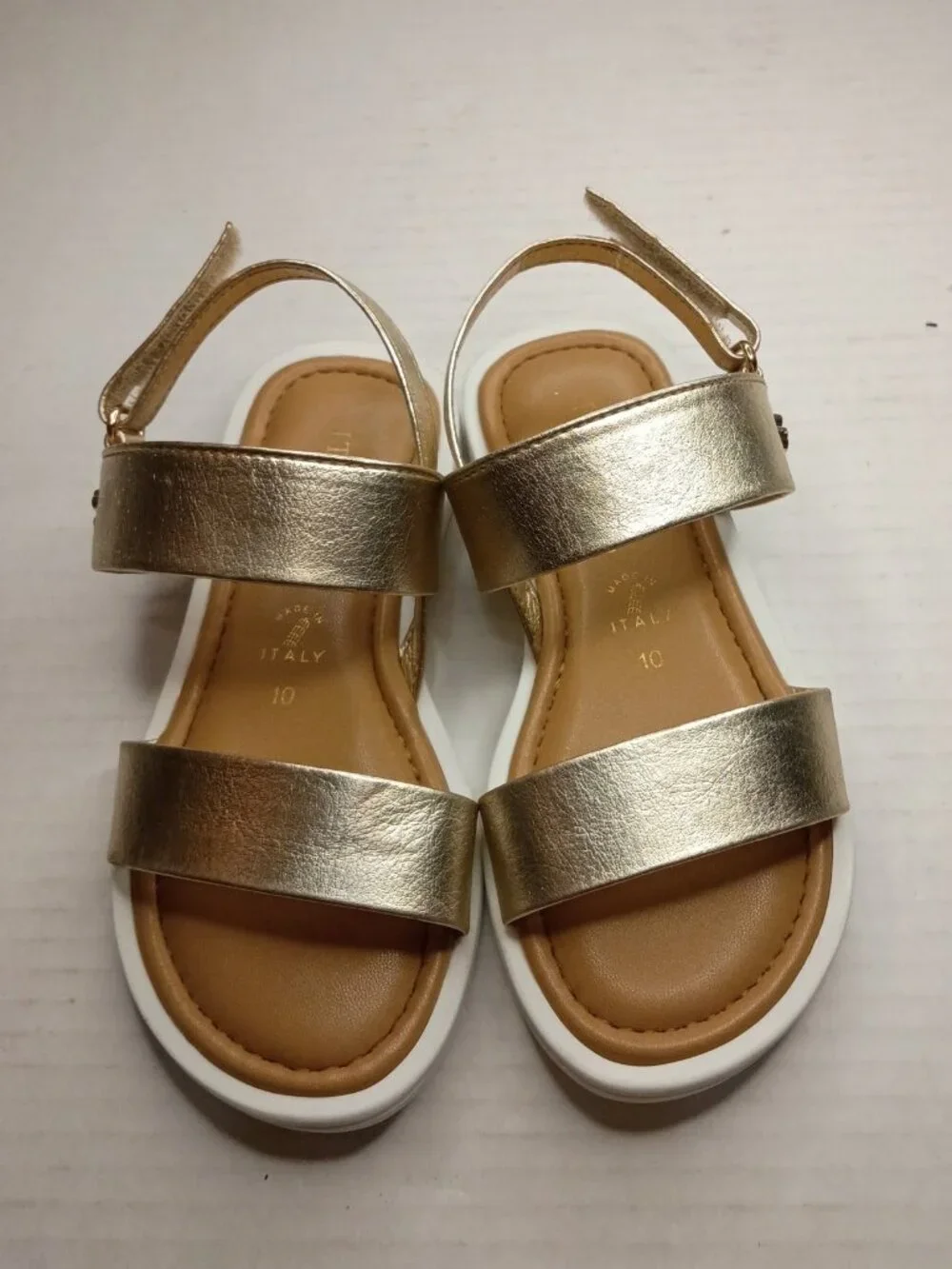Italian Girls Gold Flower Charm Sandals Toddler Girls 10/EU 28