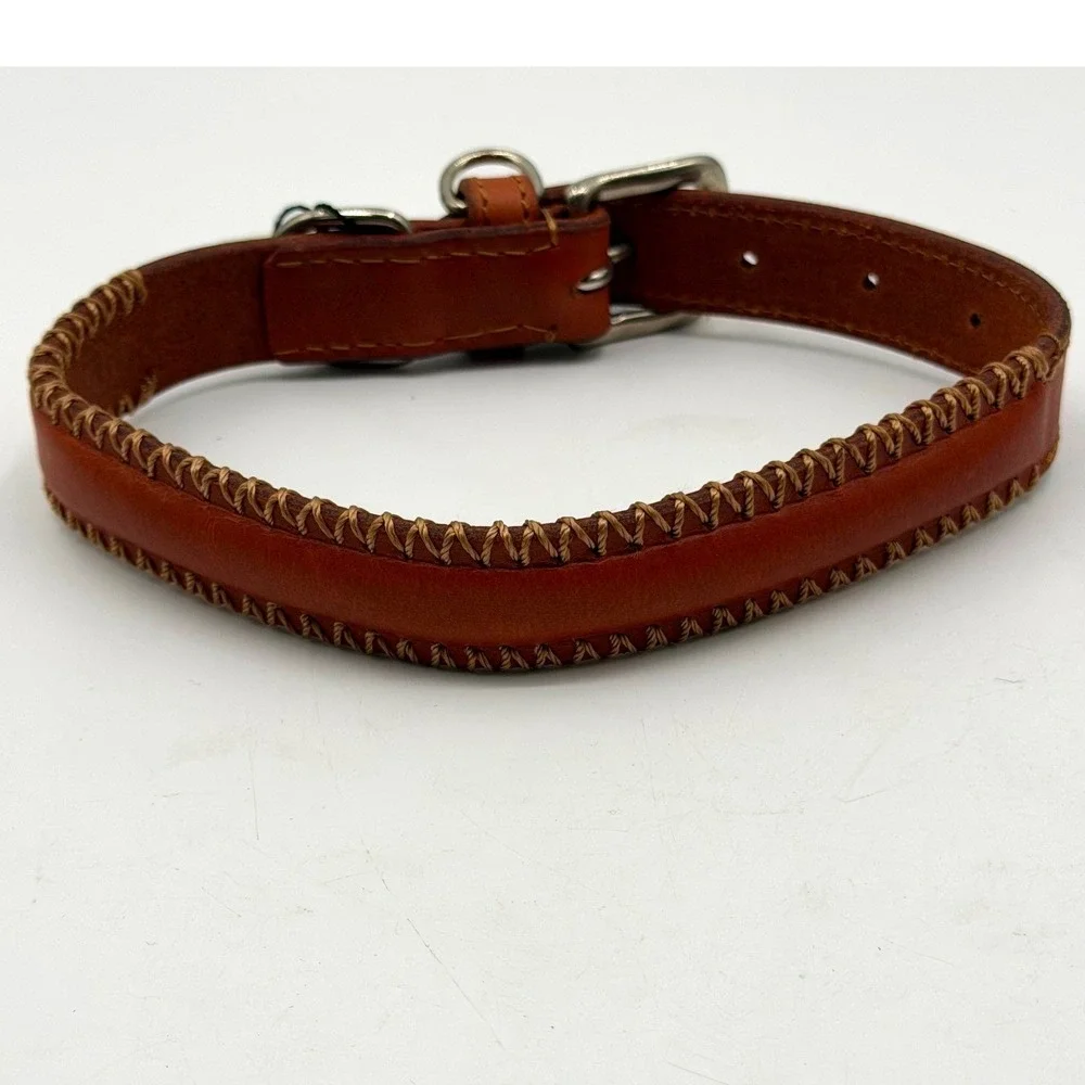 Myra Bag Rio Correr Tan Leather Whipstitch Dog Collar Size Small