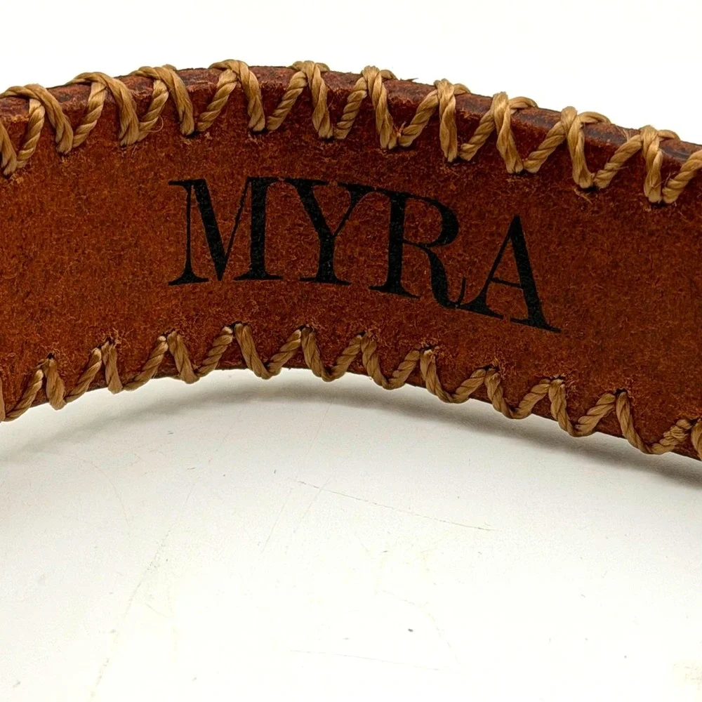 Myra Bag Rio Correr Tan Leather Whipstitch Dog Collar Size Small