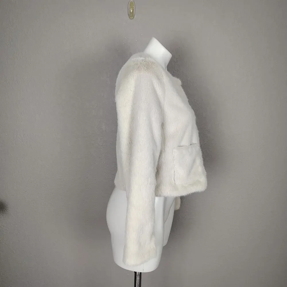 J.Crew Faux Fur Lady Jacket Cream Ivory Cropped Coat Size XS