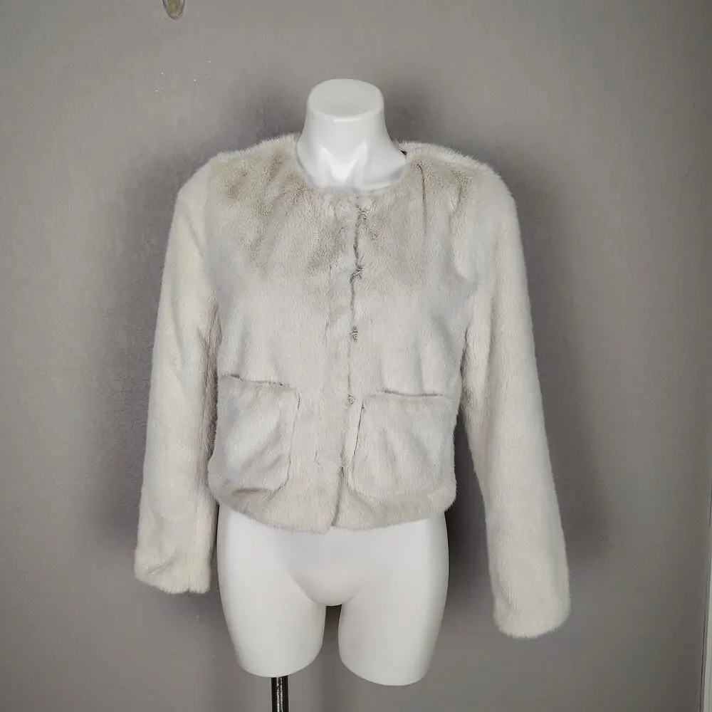 J.Crew Faux Fur Lady Jacket Cream Ivory Cropped Coat Size XS