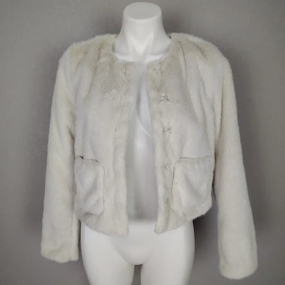 J.Crew Faux Fur Lady Jacket Cream Ivory Cropped Coat Size XS