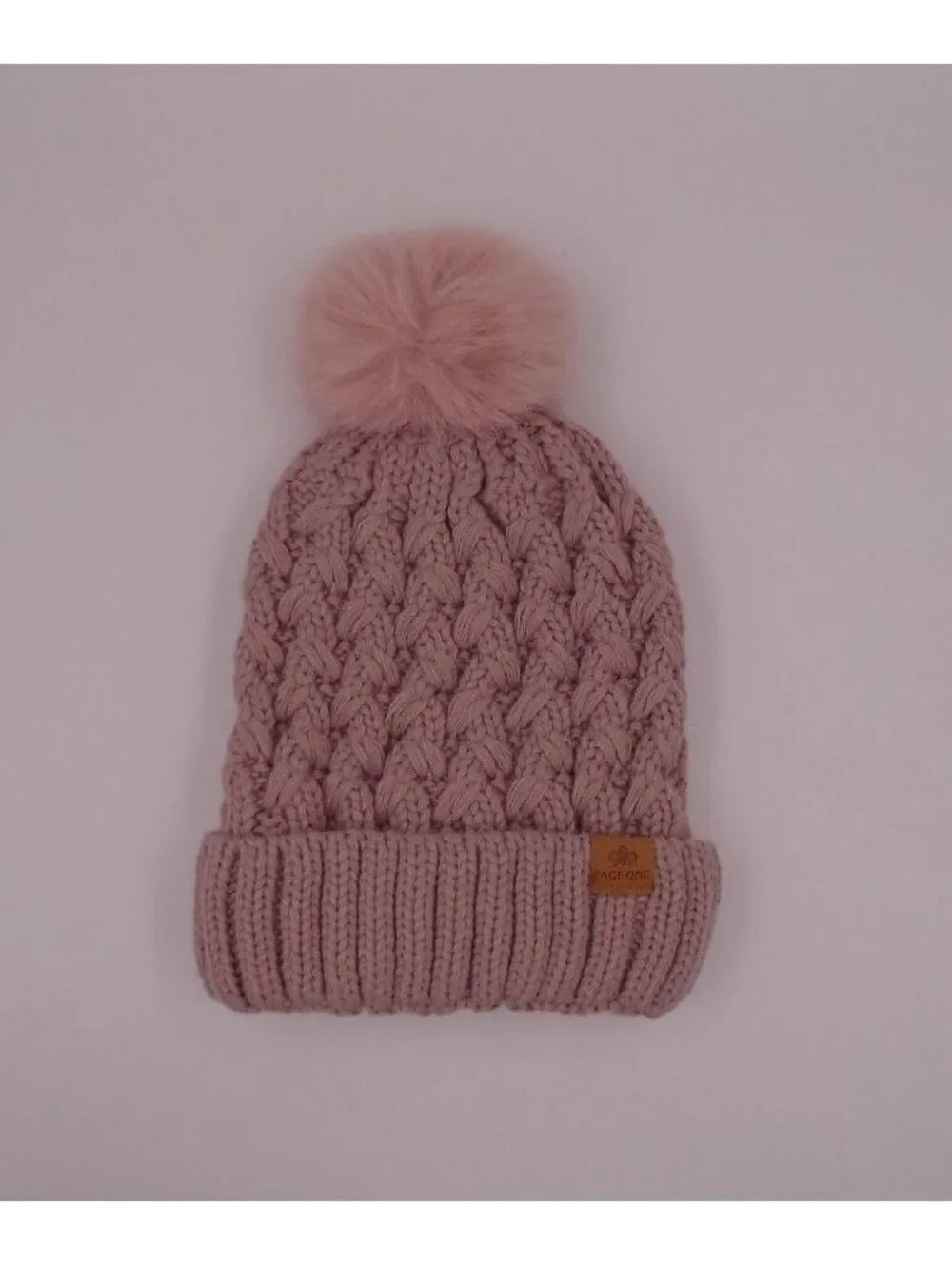 Page One Beanie Toque Pink Womens One Size Chunky Knit Lined 100% Acrylic Pom