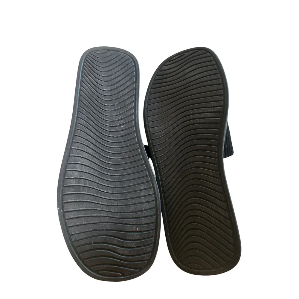 Cushionaire Women Black Ribbed Pim Knit Platform Slide Sandals Memory Foam 8.5