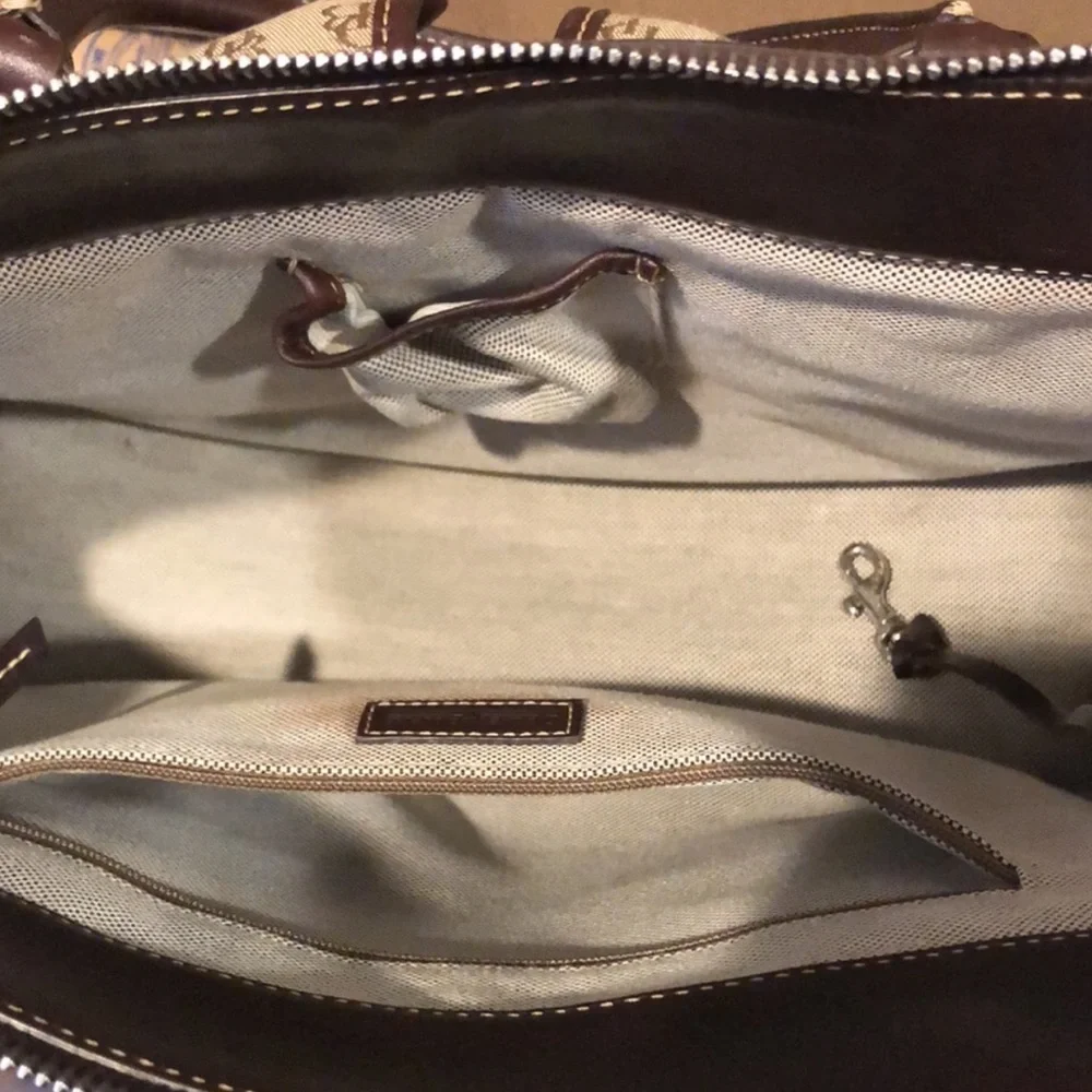 DOONEY BOURKE Signature Logo Canvas & Brown Leather Briefcase Messenger Bag