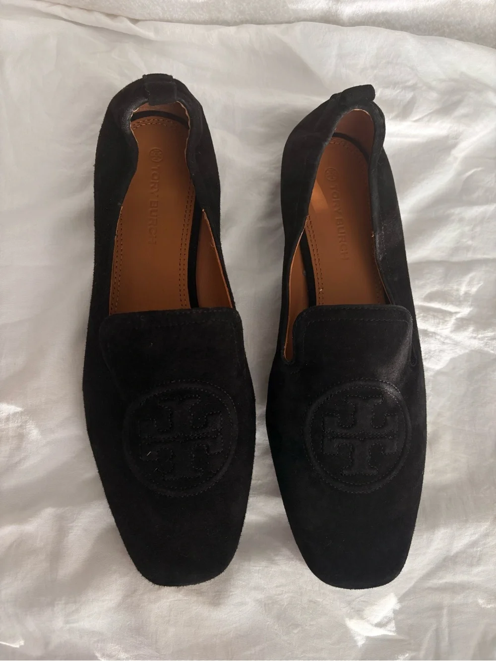 Tory Burch Black Suede Logo Slip-On Loafers