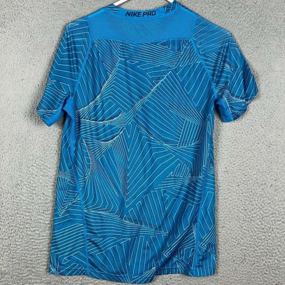 Nike Pro T-Shirt Mens XL Blue Dri-FIT Geometric Big Swoosh Training Short Sleeve