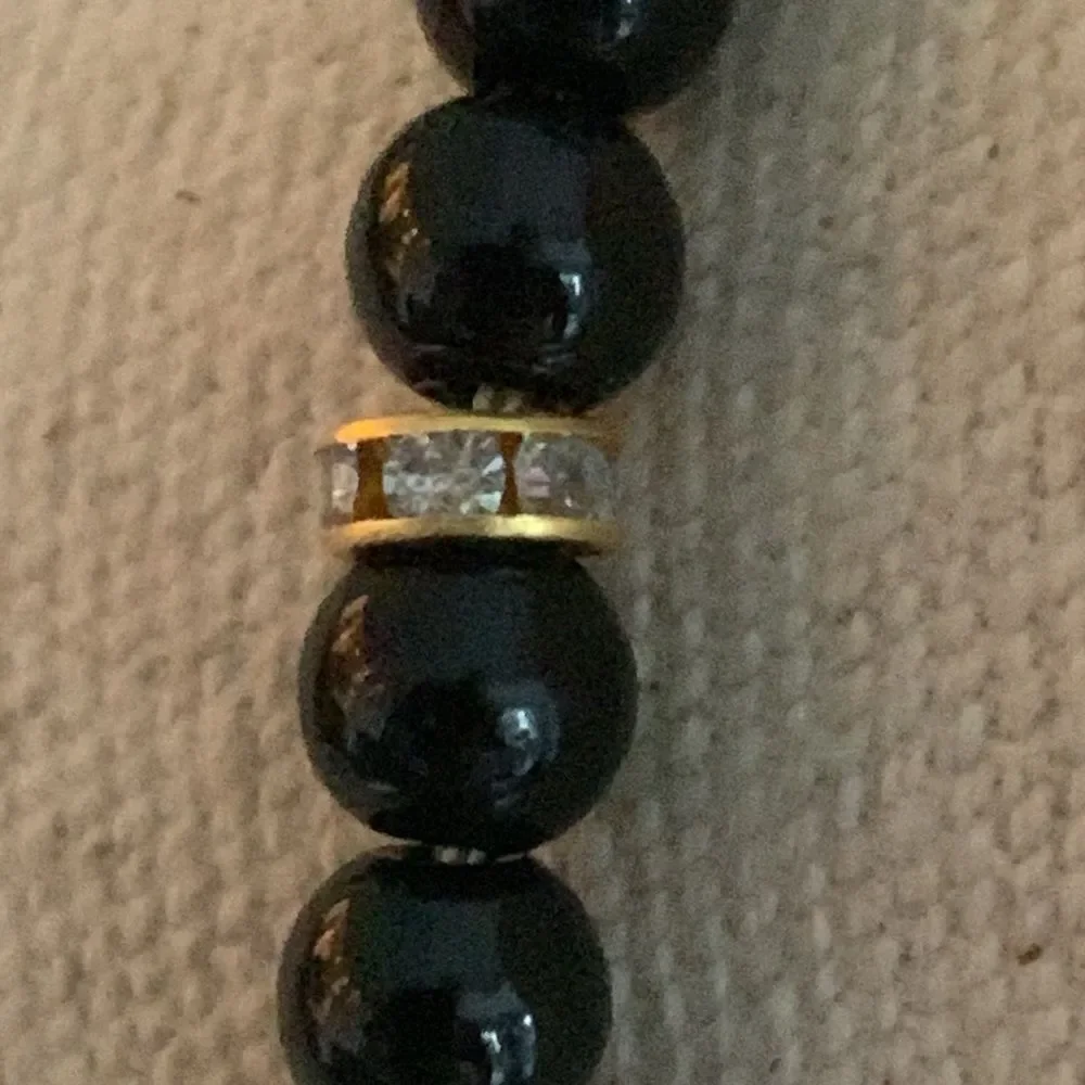 Black Bead Gold Tone Tassel Necklace Long Art Deco Flapper Style