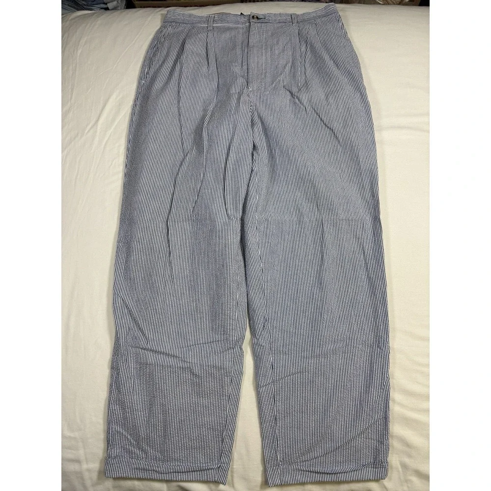 Vintage Tommy Hilfiger Golf Seersucker Pants Mens 34x30Pleated Striped Blue
