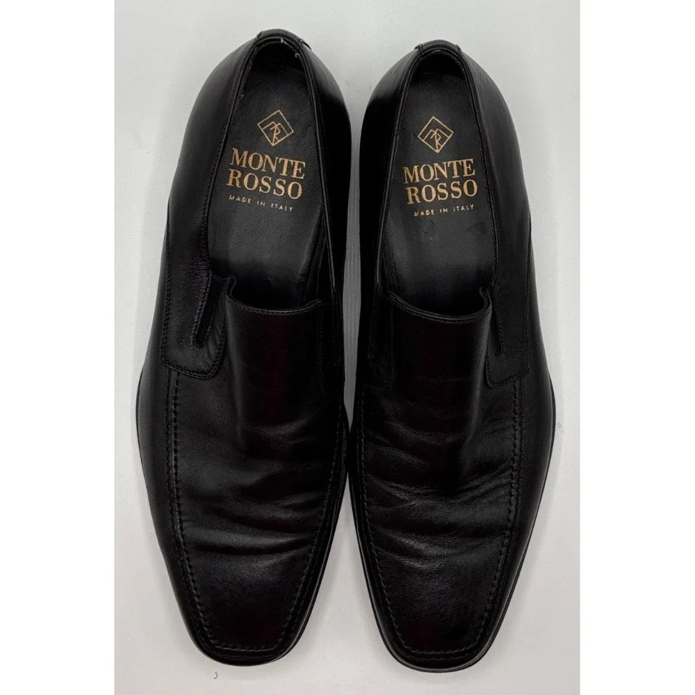 Monte Rosso Loafers Dress Shoes Mens Size 10 Black Leather Slip On Made in Italy