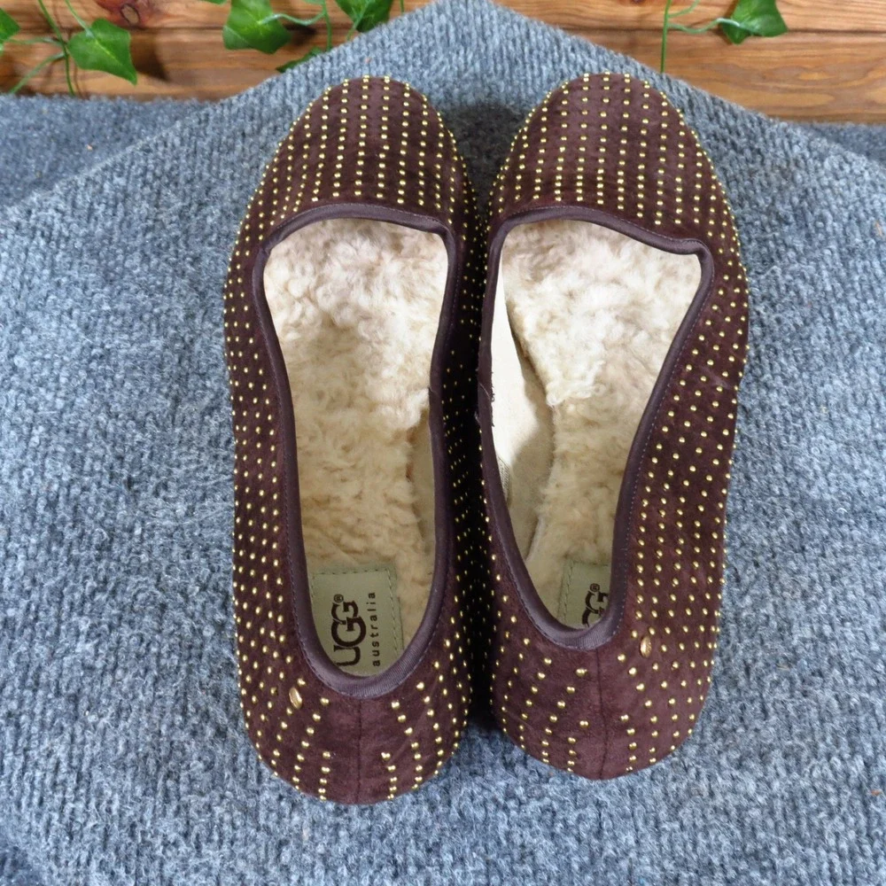 UGG Alloway Womens Loafer Flat Size 9.5 Comfort Brown Studded Suede Slipper