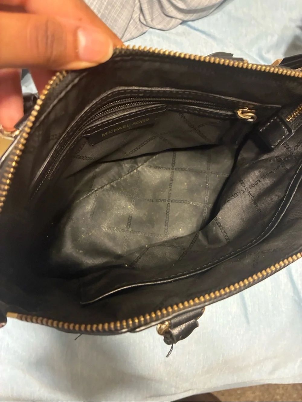 Michael Kors Black Pebbled Satchel with Gold Hardware