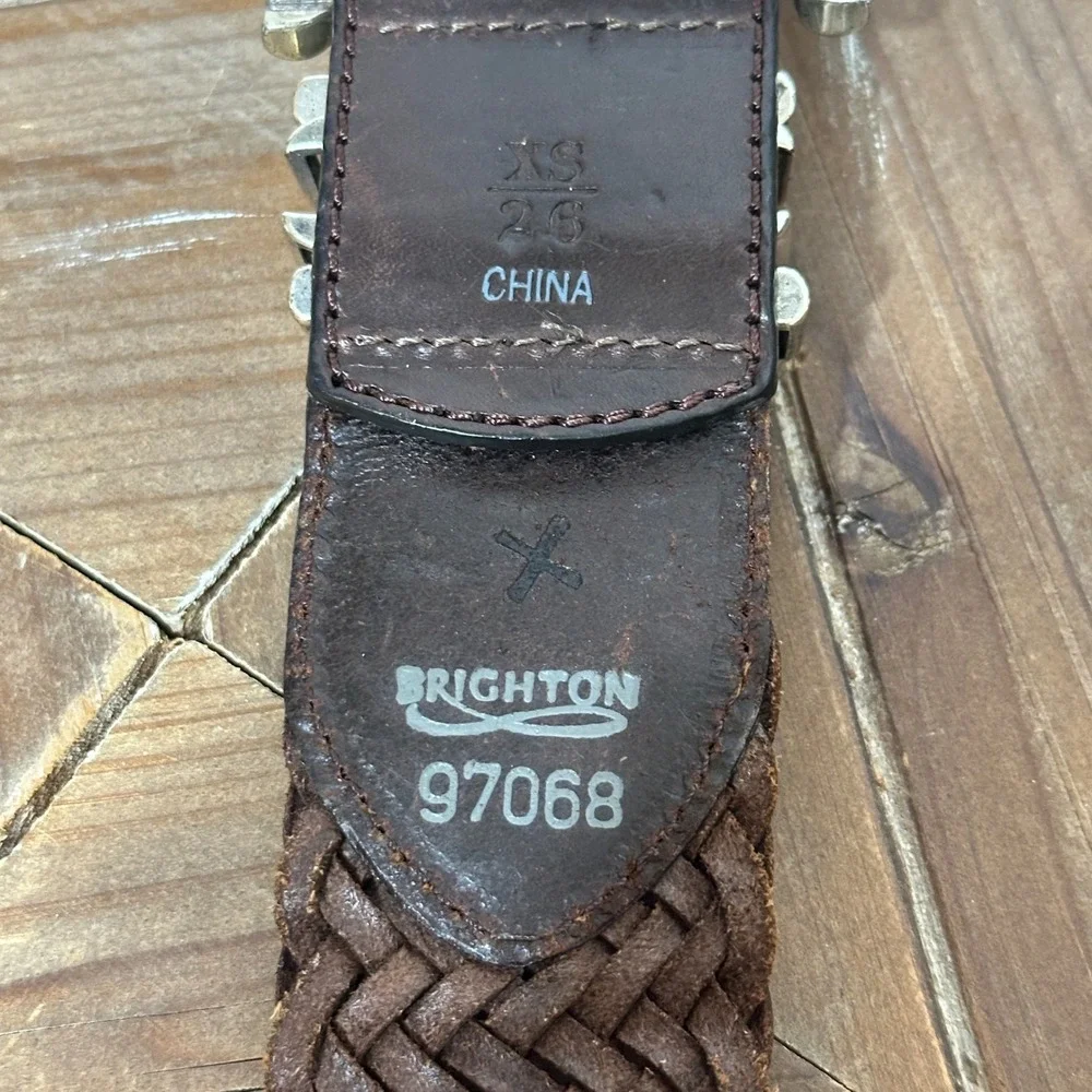 Vintage Brighton Brown Woven Braided Leather Belt Silver Buckle XS/26 97068