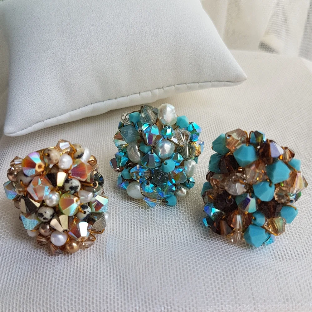 Swarovski Elements Large Turquoise Blue & Brown Cluster Statement Ring NWT