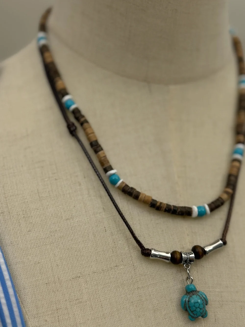 Layered Turtle Necklace Boho Beach Surfer Choker Turquoise Pendant Adjustable