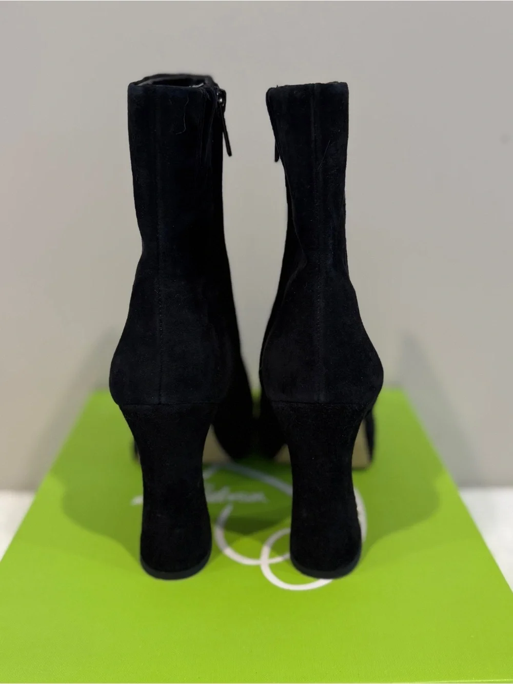Sam Edelman Jaye Black Suede Architectural Heel Ankle Boots