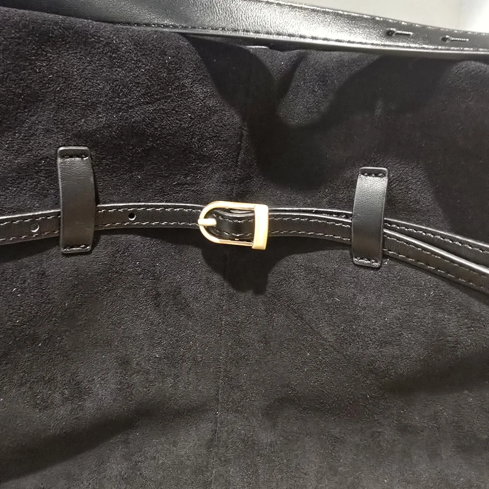 House of Harlow 1960 Black Vegan Suede Shoulder Bag with Gold Accents
