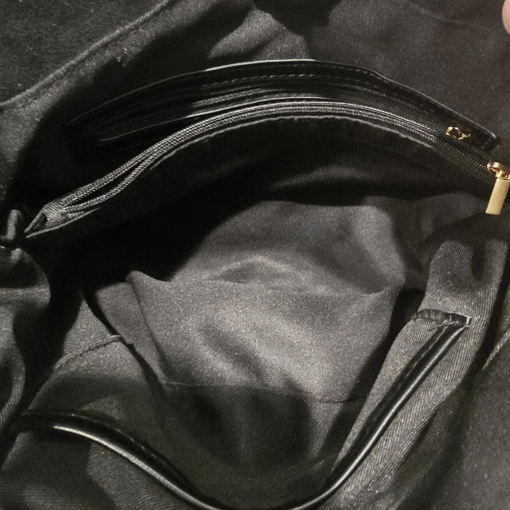 House of Harlow 1960 Black Vegan Suede Shoulder Bag with Gold Accents