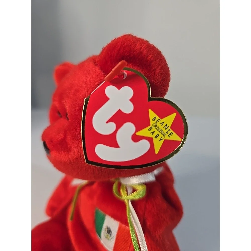 RARE Osito Retired Ty Beanie Baby Bear Mexican Flag Tag WITH ERRORS Plush #1