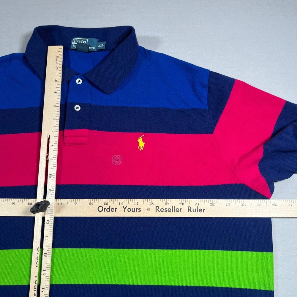 Polo Ralph Lauren Mens XXL Striped Polo Shirt Blue Multicolor Colorblock Rugby