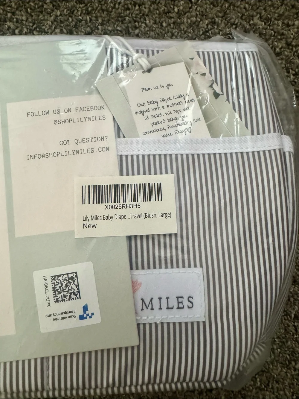 Lily Miles Grey/Blush Large Diaper Caddy NWT