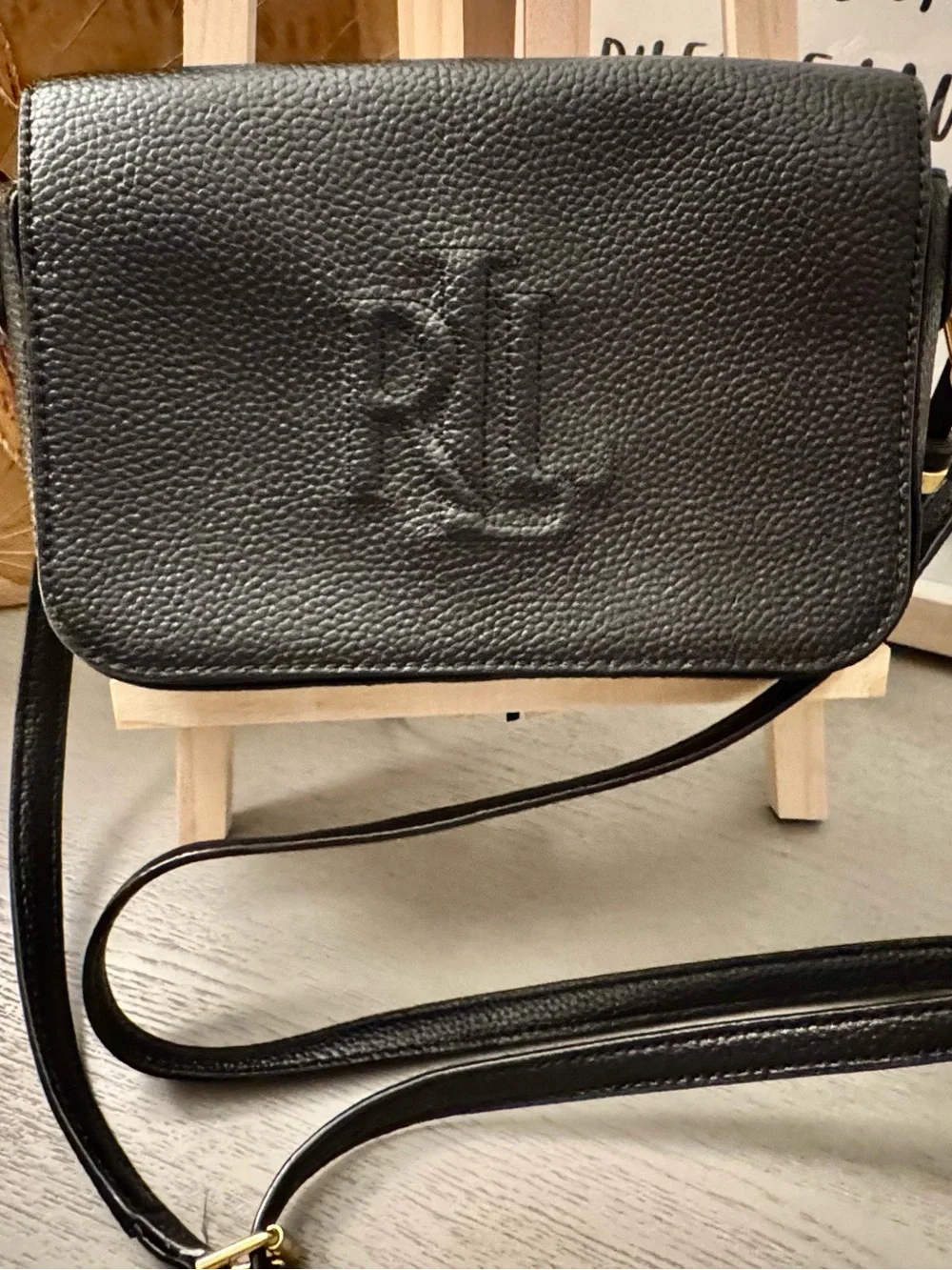Lauren Ralph Lauren Black Pebbled Leather Crossbody Tassel Bag