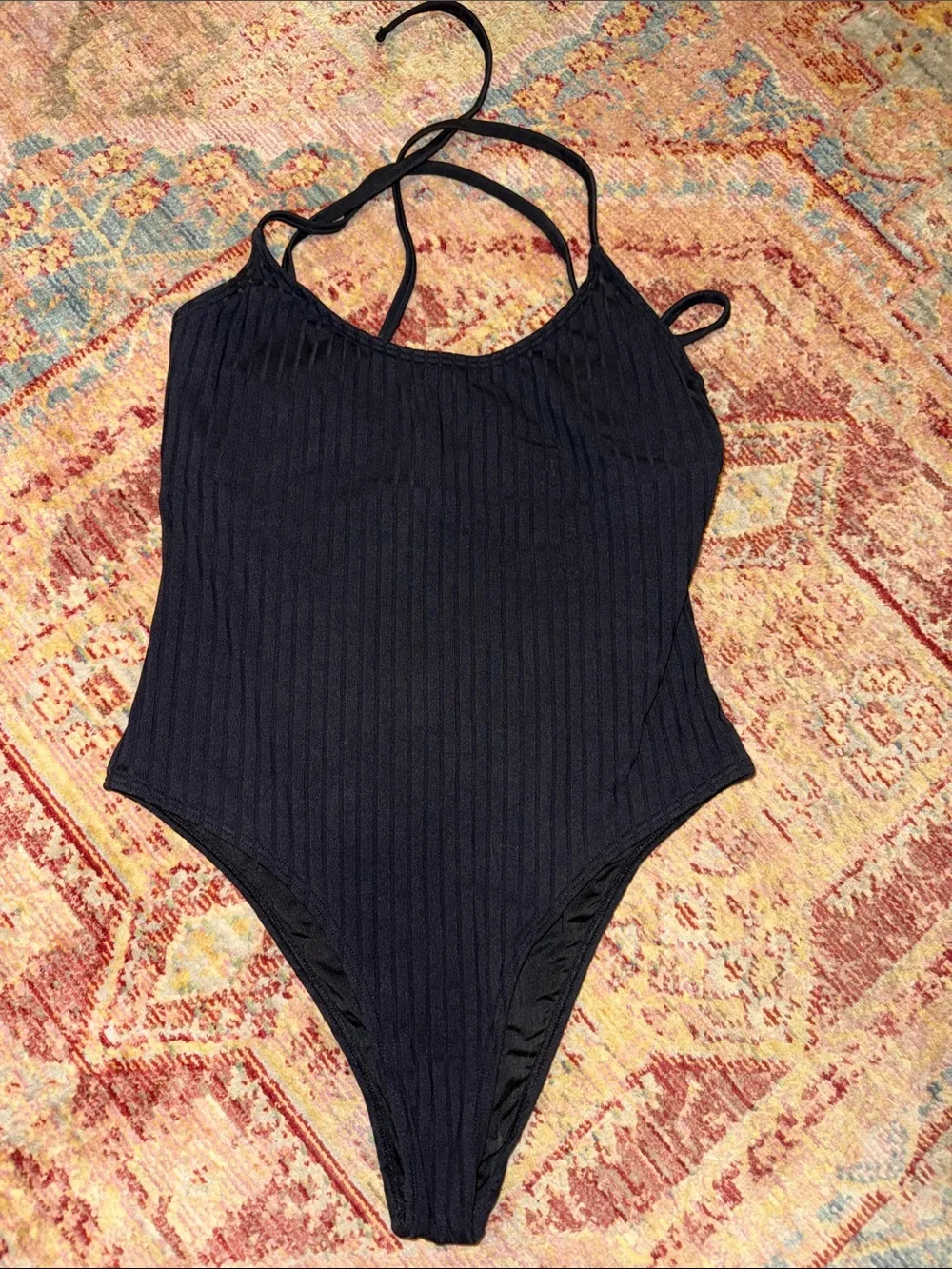 VENUS Black Ribbed One-Piece Swimsuit