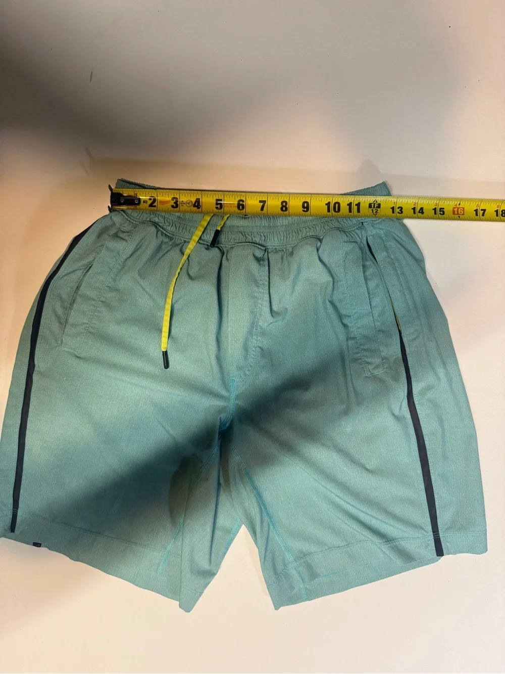 lululemon athletica Teal Athletic Shorts with Yellow Drawcord