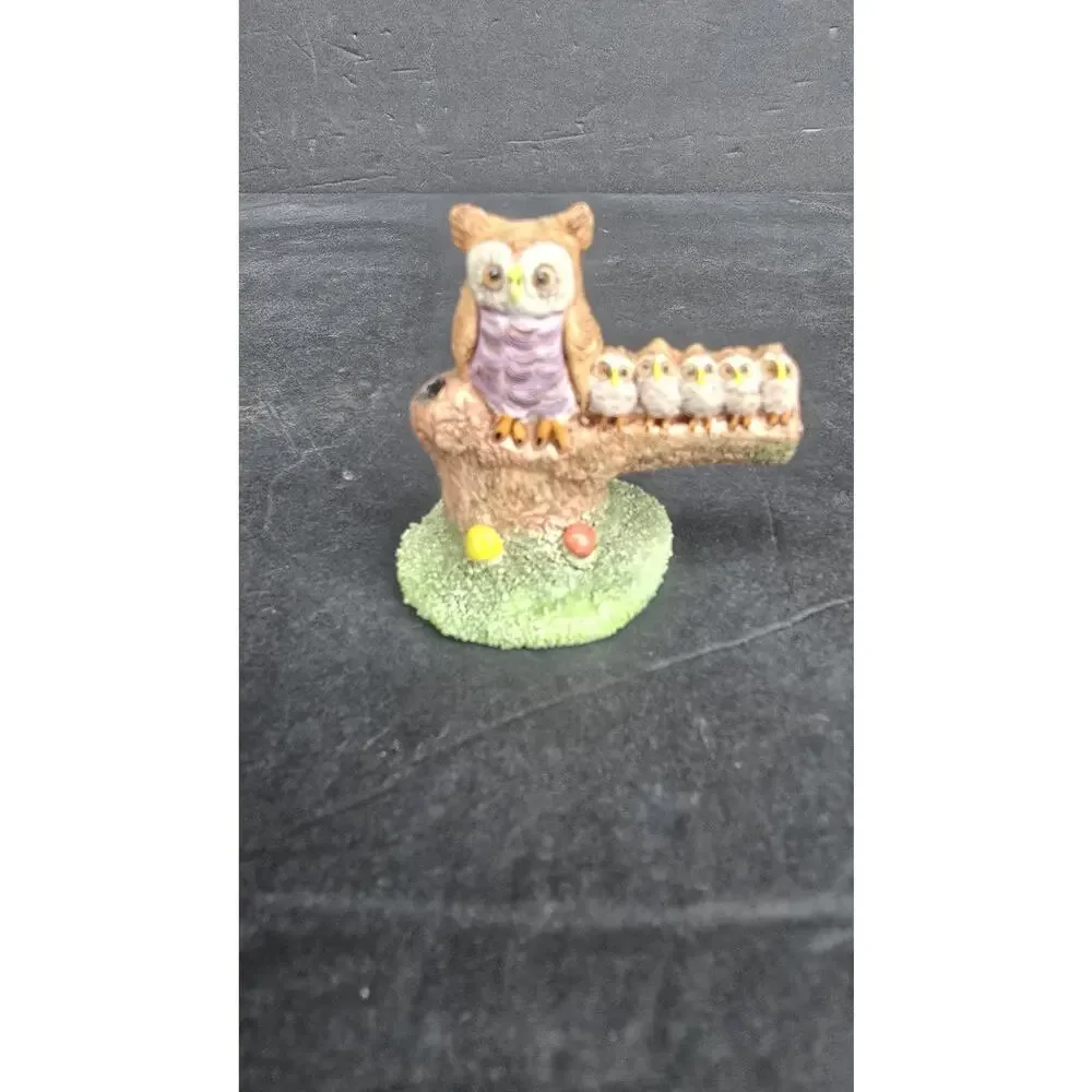 Vintage Basil Matthews Owl Family Figurine Signed Hand Painted Made in England