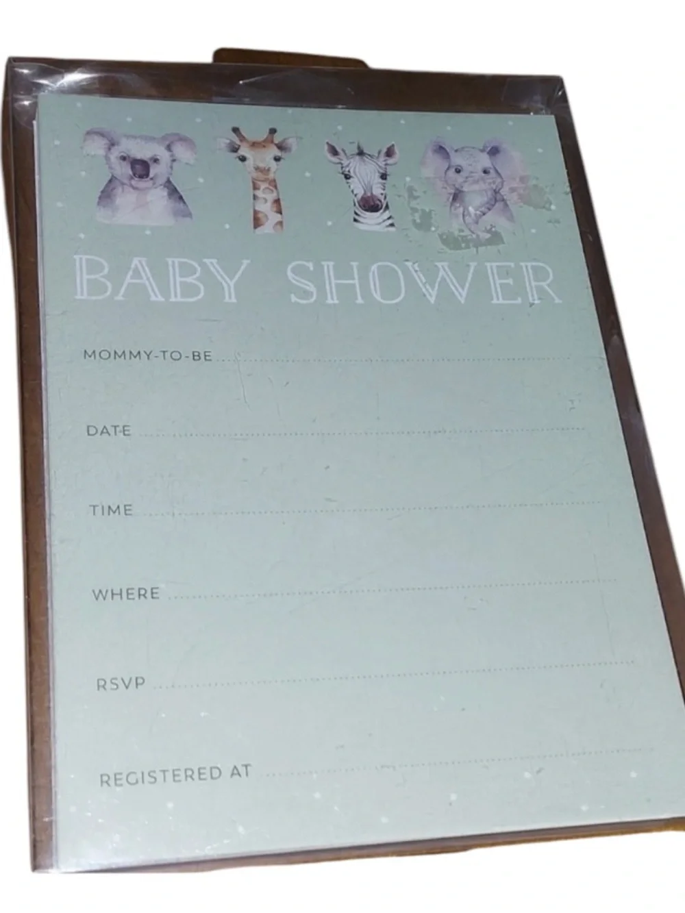 BABY Shower Invitations, Baby Animals 19 Cards & Envelopes Green