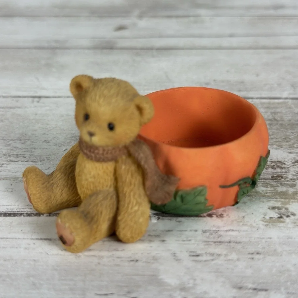 1998 Cherished Teddies Halloween Thanksgiving Bear in Pumpkin‎ Tea Light 470333