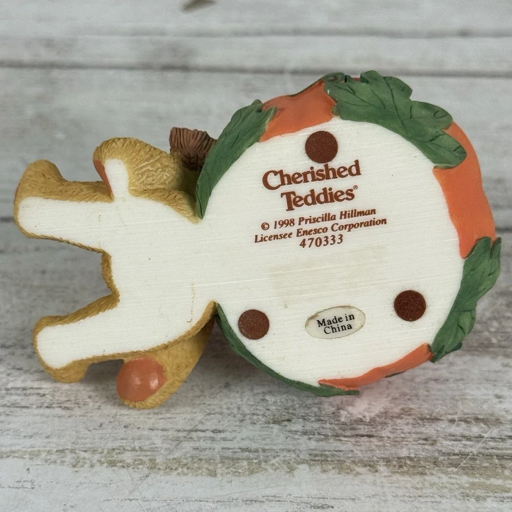 1998 Cherished Teddies Halloween Thanksgiving Bear in Pumpkin‎ Tea Light 470333