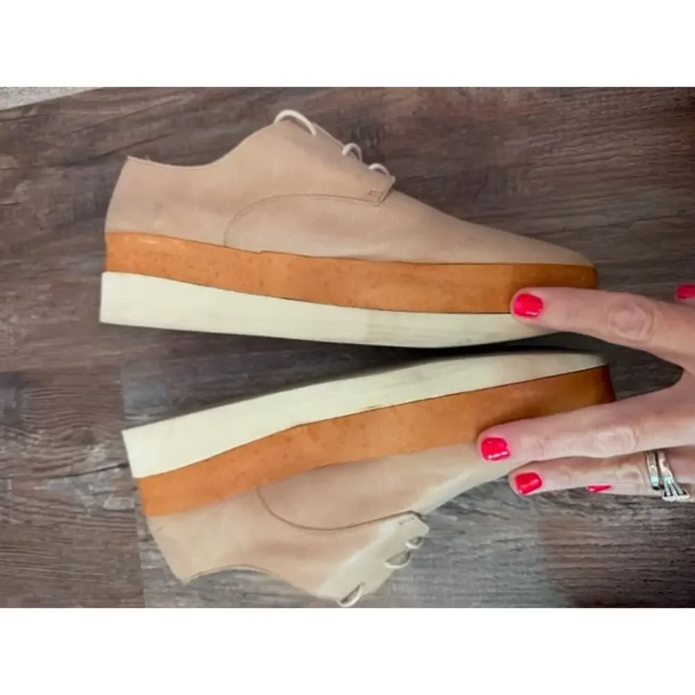 Coclico Pekos Suede Leather Wedge Platform Oxford shoes tan size 37 or 6.5/7 EUC