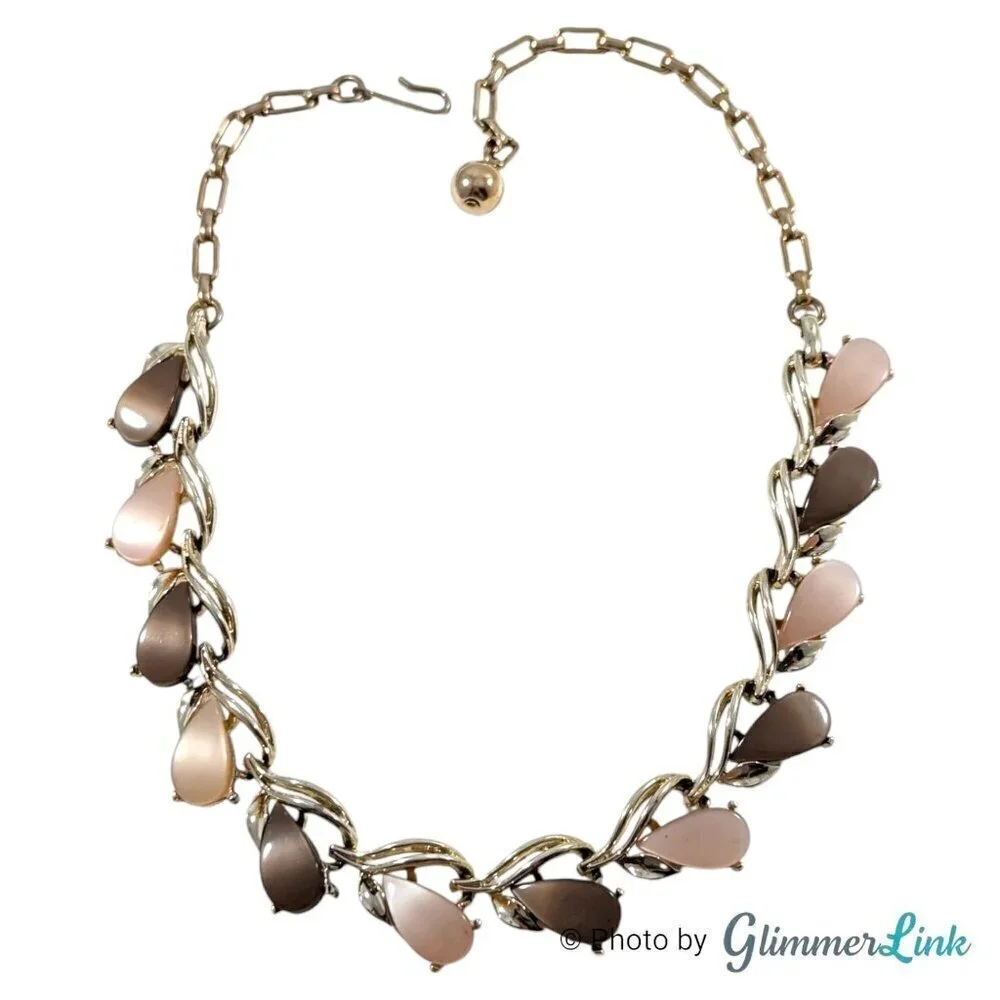 Vintage Brown & Cream Lucite Thermoset Teardrop Gold Tone Choker Necklace