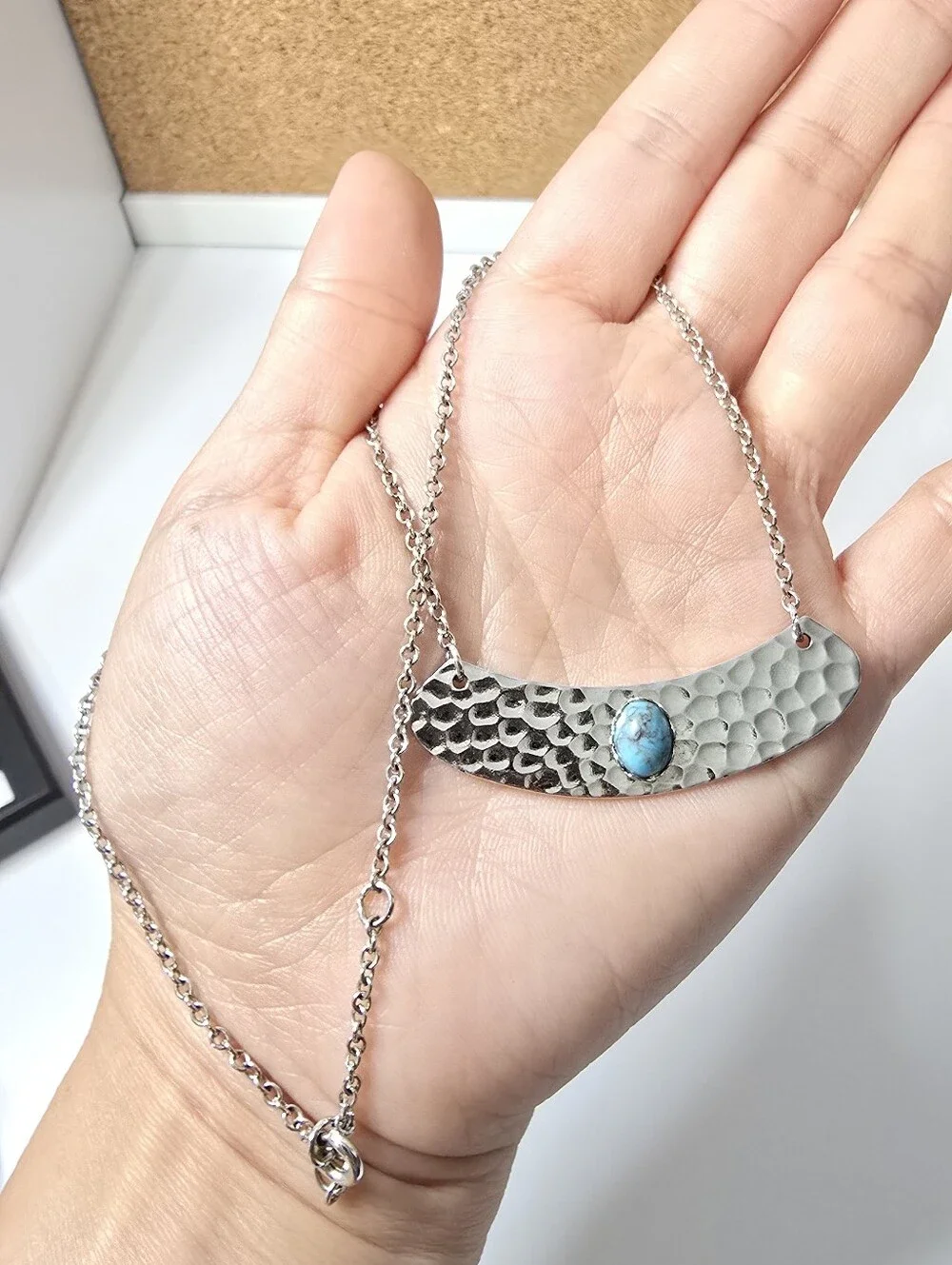 Vintage Coventry Silver Bar Necklace with Turquoise Accent