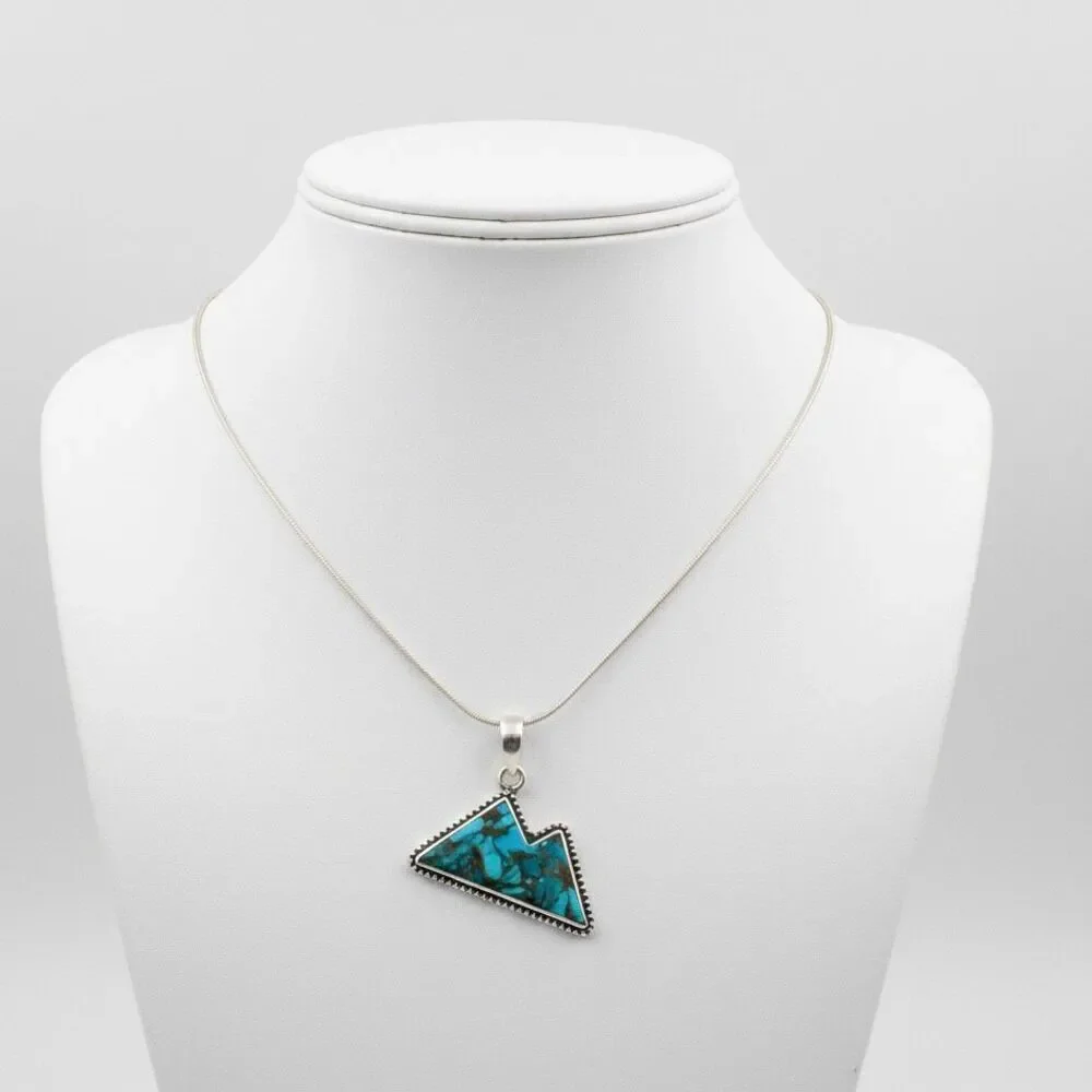 Stunning Sterling Silver Turquoise Mountain Pendant Necklace Western Style New
