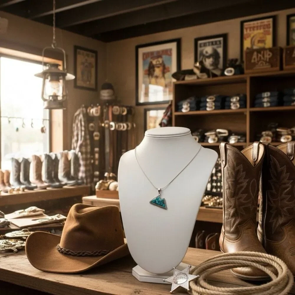 Stunning Sterling Silver Turquoise Mountain Pendant Necklace Western Style New