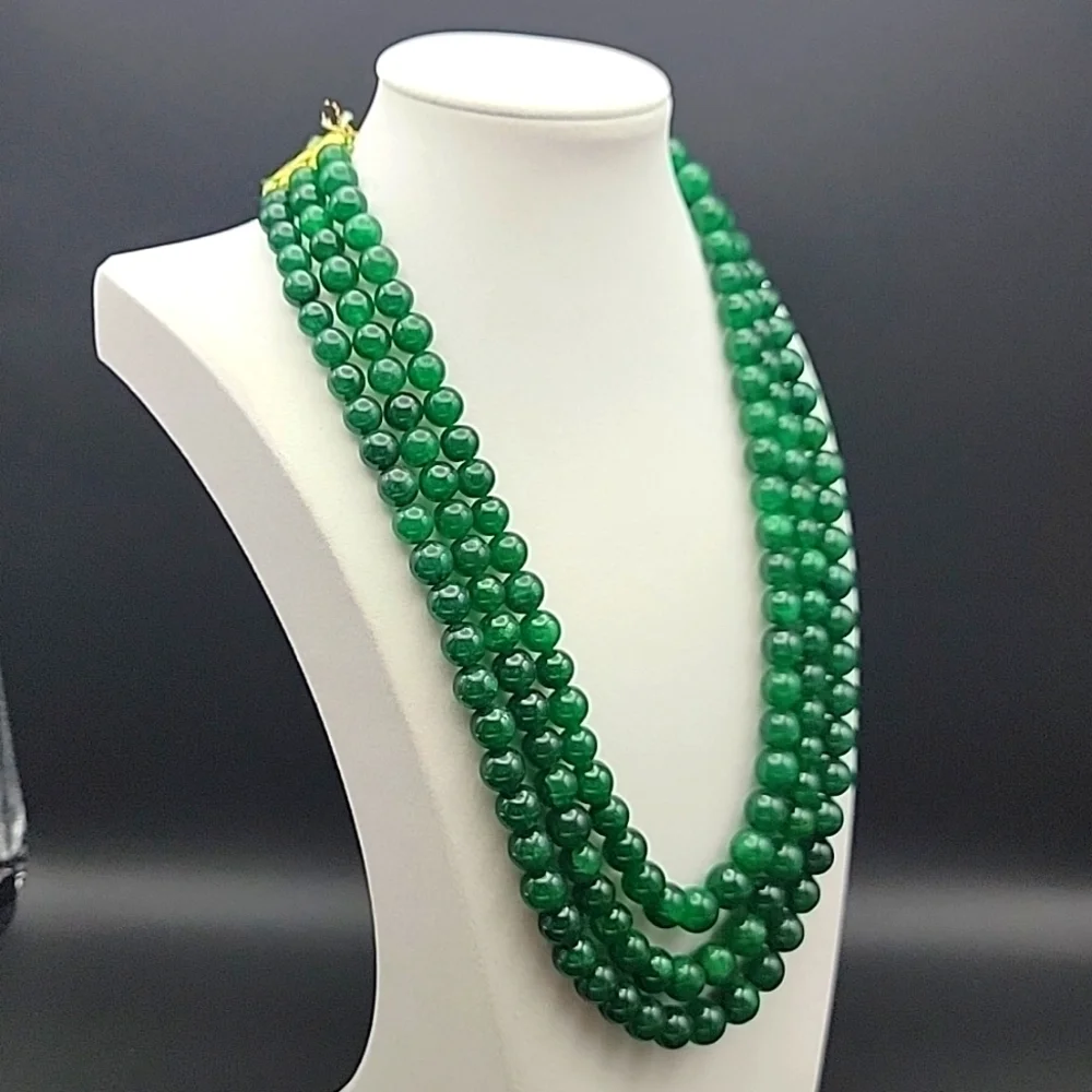 932.50 CTS GREEN EMERALD EARTH MINED 3 LINE ROUND BEADED GEMSTONE BEADS NECKLACE