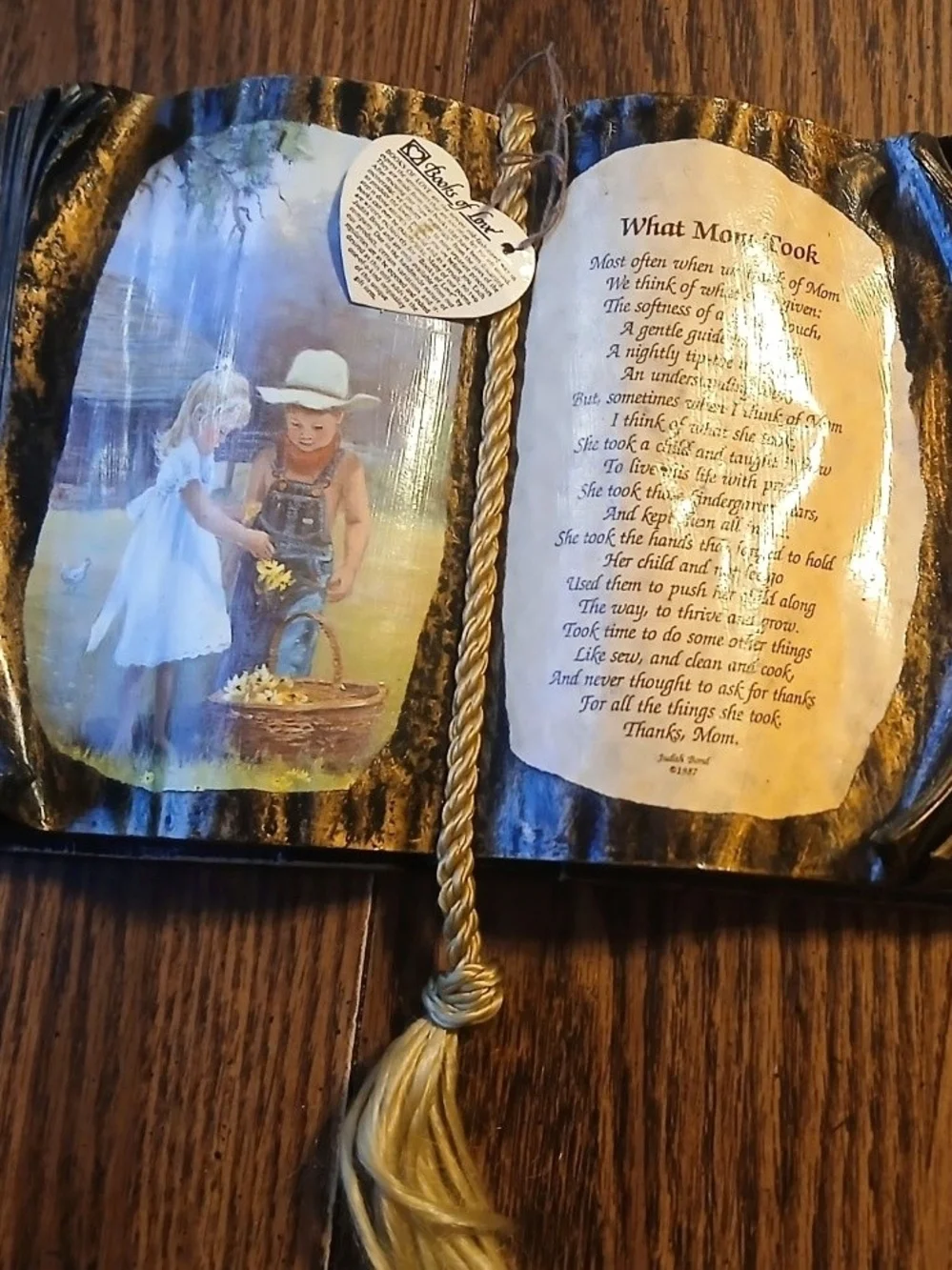 Vintage 1987 Judith Bond “What Mom Took” Books of Love Mom Poem Decor w/ Wooden