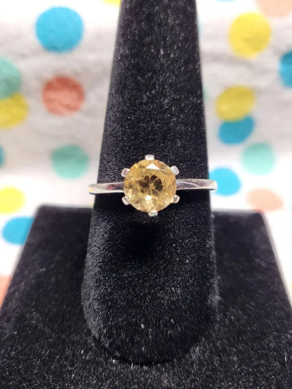 Vintage Thai Sterling Silver Citrine Solitaire Ring