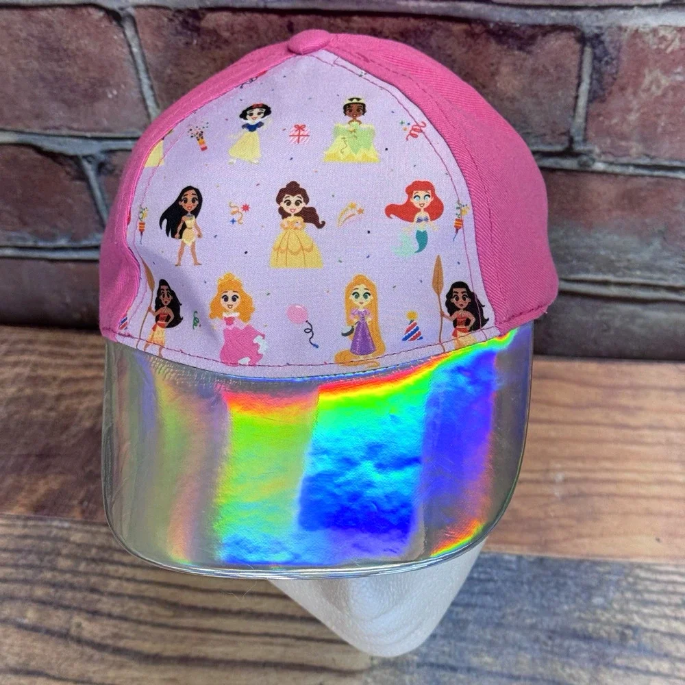 Girl's Youth Disney 100 Pink Princess Adjustable‎ Ball Cap Hat Holographic NWOT