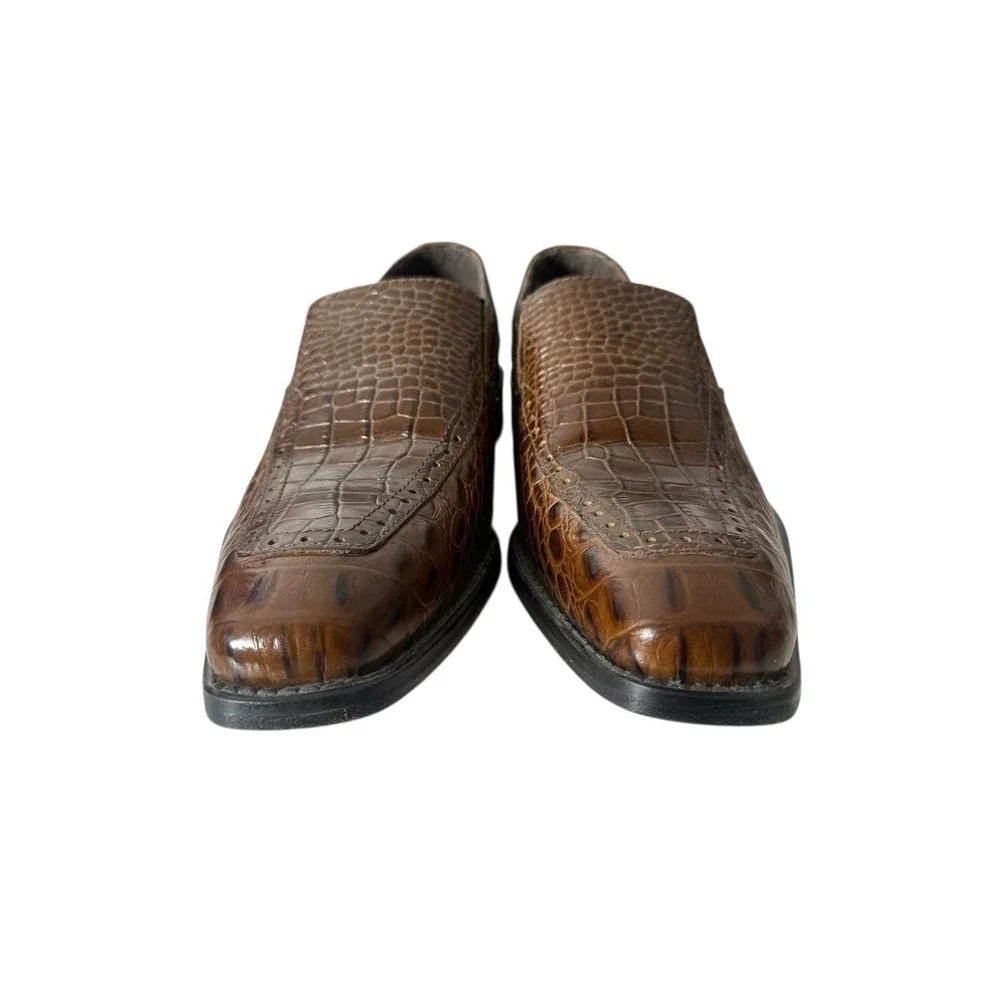 Stacy Adams Loafers‎ Shoes Men's 9 M Brown Leather Croc Print Slip On Designer