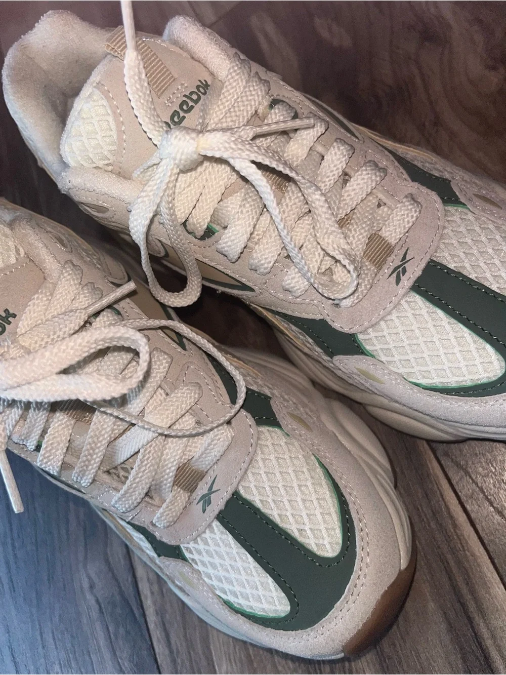 Reebok Women Sneakers in Cream and Green with Gum Sole