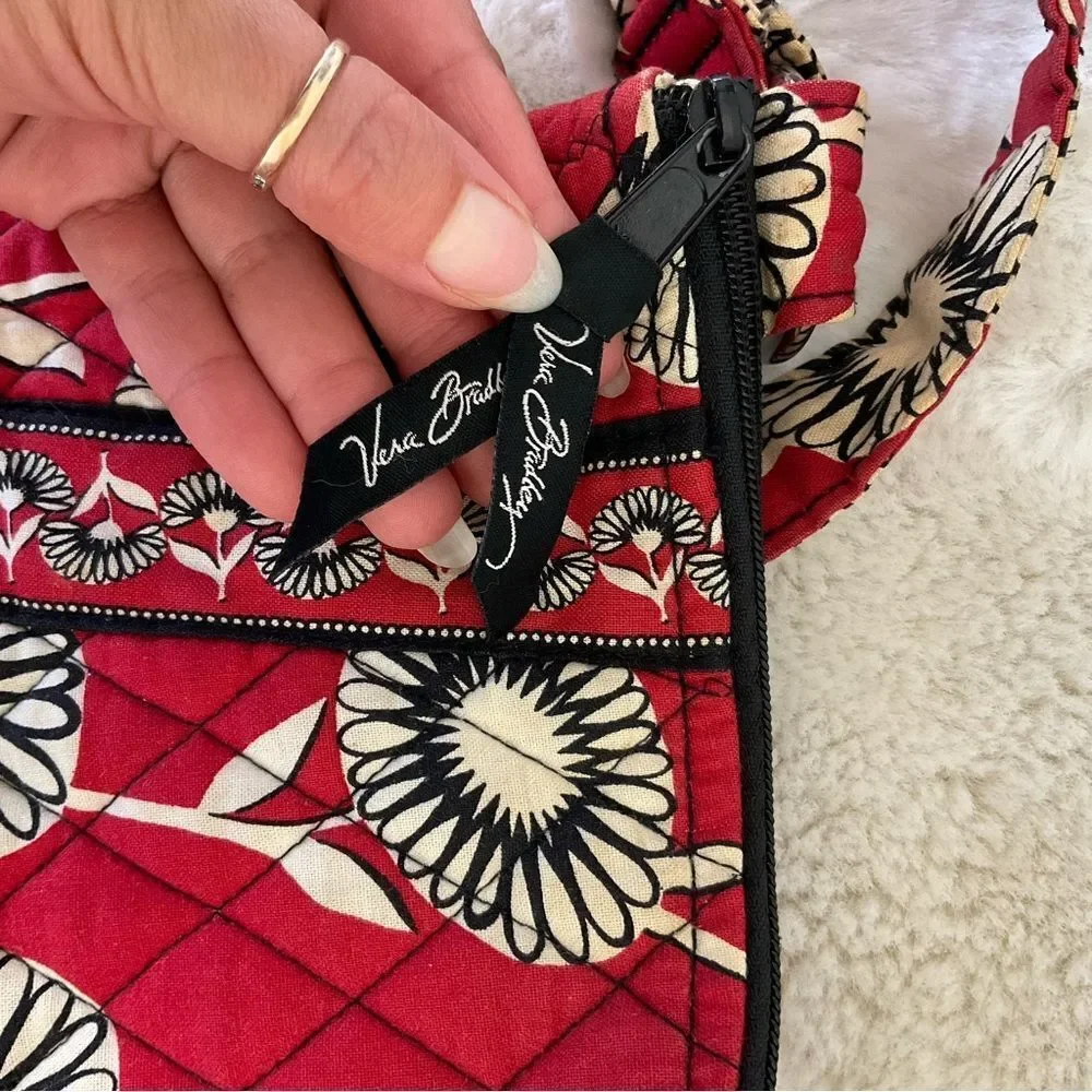 Vera Bradley Deco Daisy Hipster Boho Quilted Crossbody Shoulder Bag Red